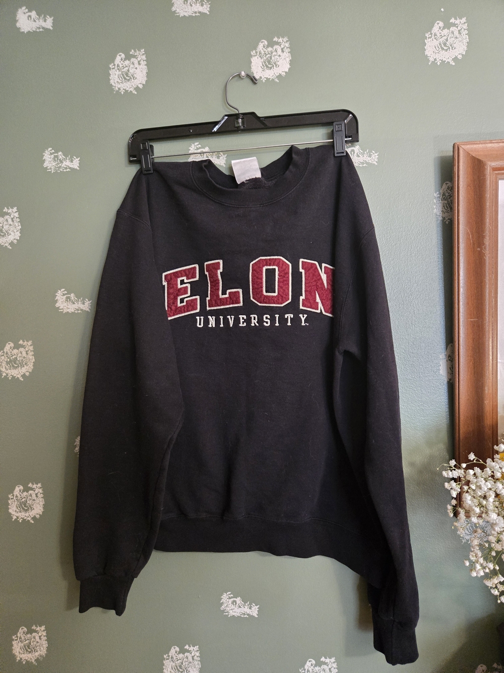 Champion Black Crewneck Sweatshirt with Maroon ELON Lettering
